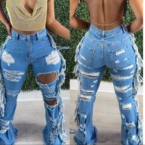 Fringe distressed jean